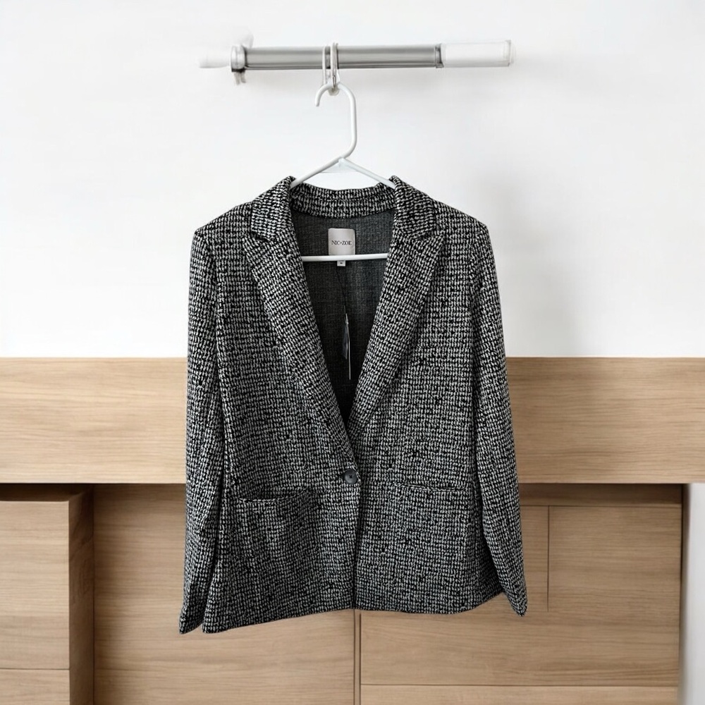 Nic + Zoe Womens Medium Black White Check Blazer F231038 NWT MSRP $188